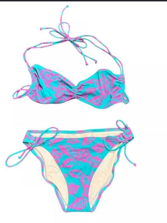 Victoria's Secret Other - Victoria's Secret Turquoise & Pink Floral Two-Piece Bikini Bottom S Top M